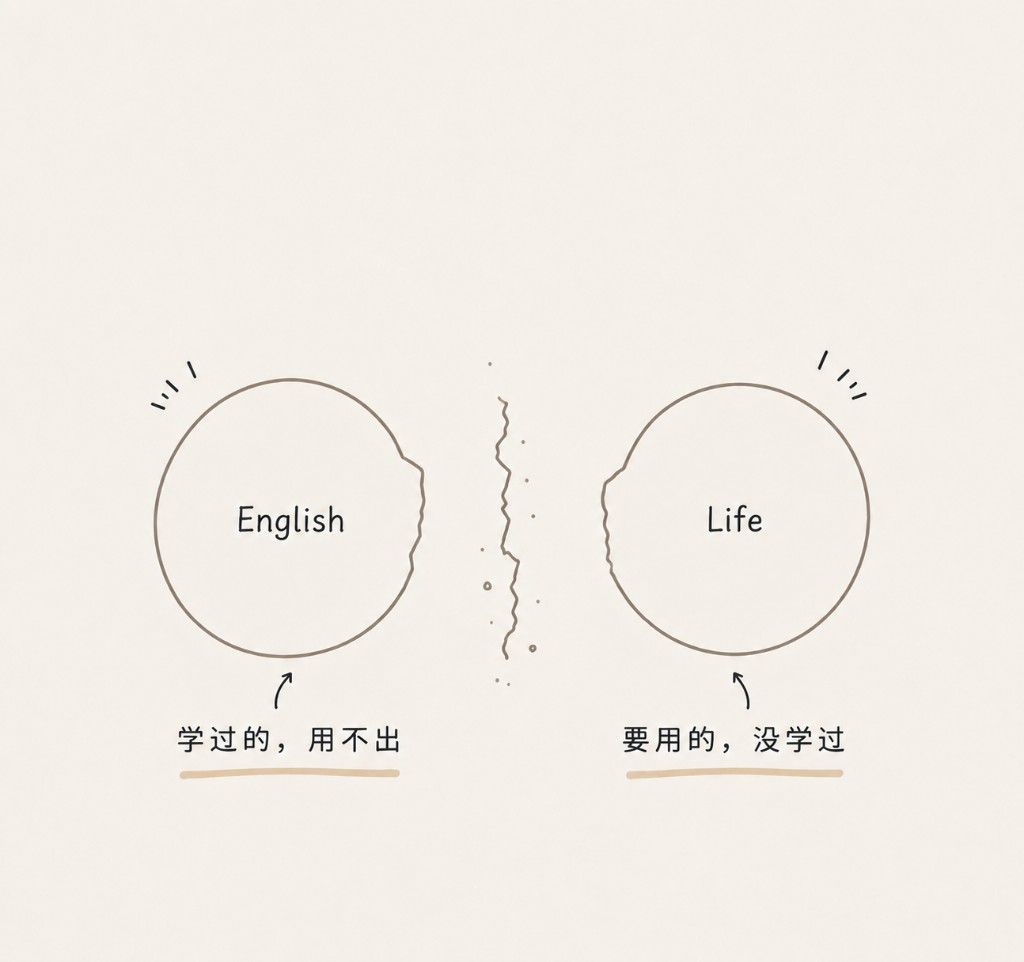 生活和英文没有交集：学过的用不出，要用的没学过